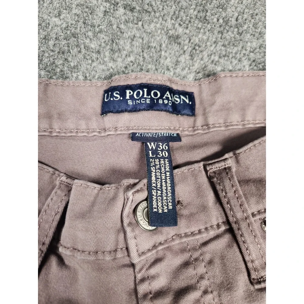 US Polo Assn Mens Pants 36x30 Activate Stretch Slim Straight Chino Mauve Taupe